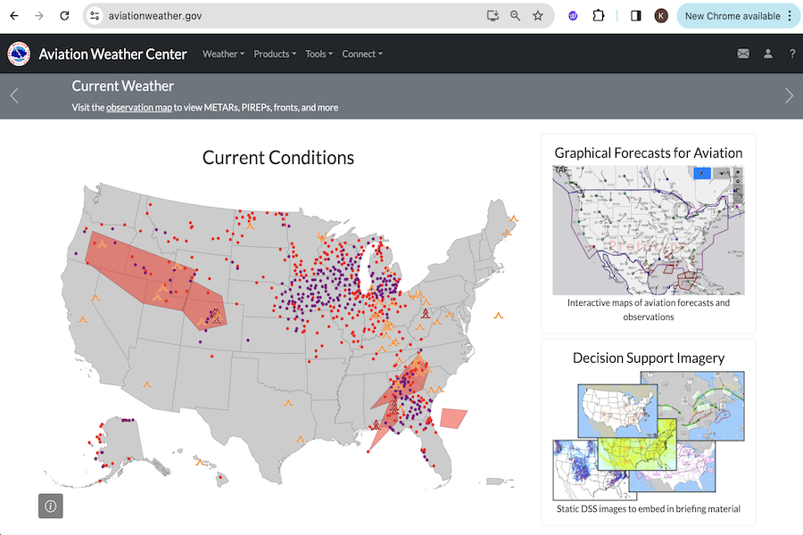 Snapshot of Aviation Weather Center 