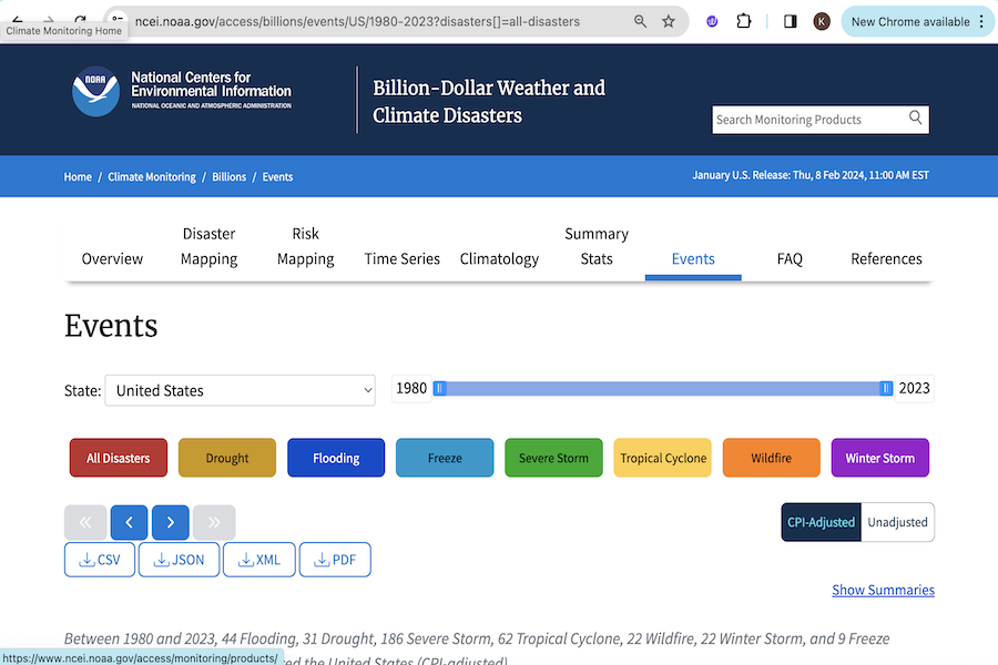 Snapshot of Billion Dollar Weather and Climate Disasters