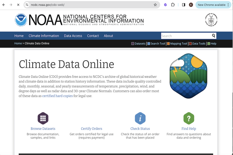 Snapshot of Climate Data Online