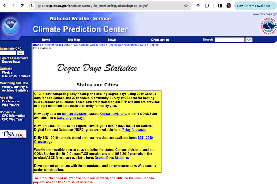 Snapshot of Degree Days Statistics
