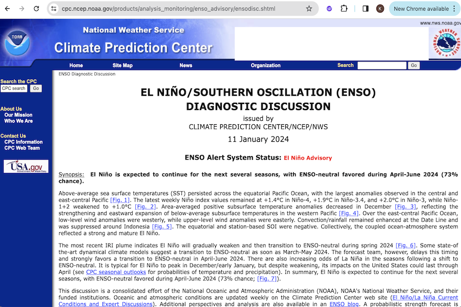 Snapshot of El Nino-Southern Oscillation Outlook