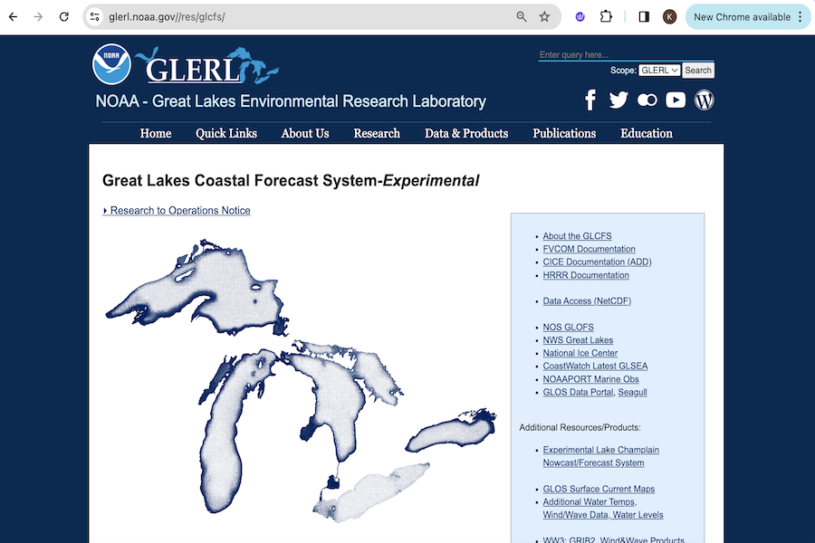 Snapshot of Great Lakes Coastal Forecast System