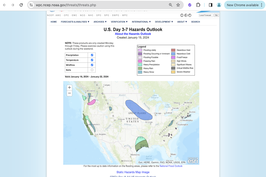 Snapshot of U.S. Hazards Outlook Days 3-7