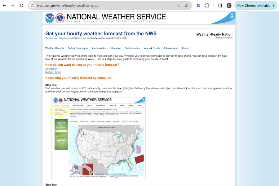 Snapshot of Hourly Weather Graph