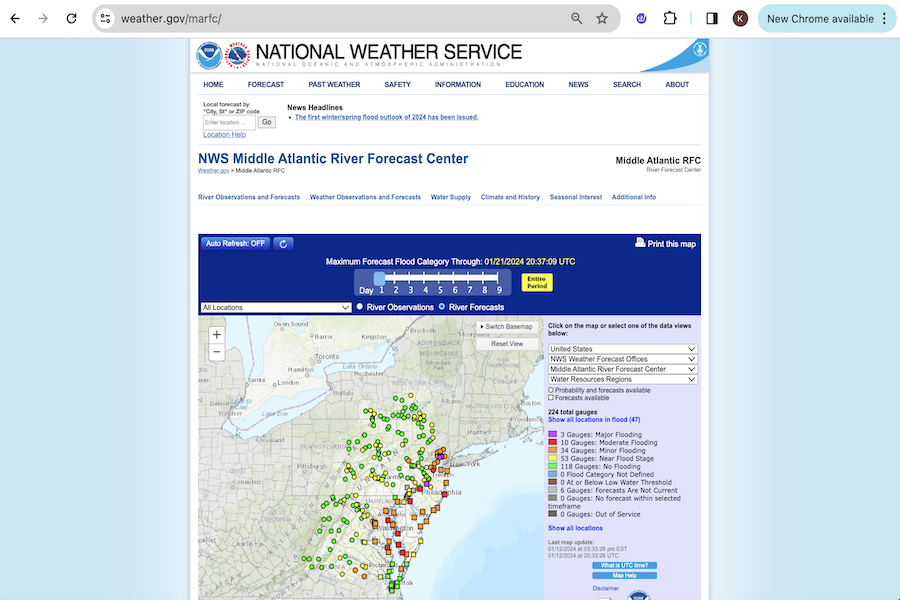 Snapshot of NWS Middle Atlantic River Forecast Center