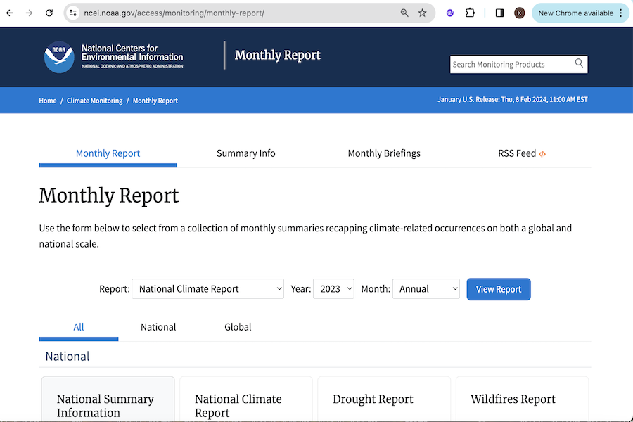Snapshot of Monthly Climate Reports