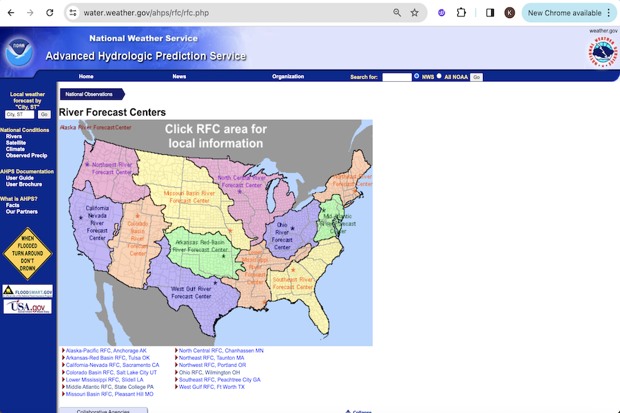 Snapshot of NWS River Forecast Centers