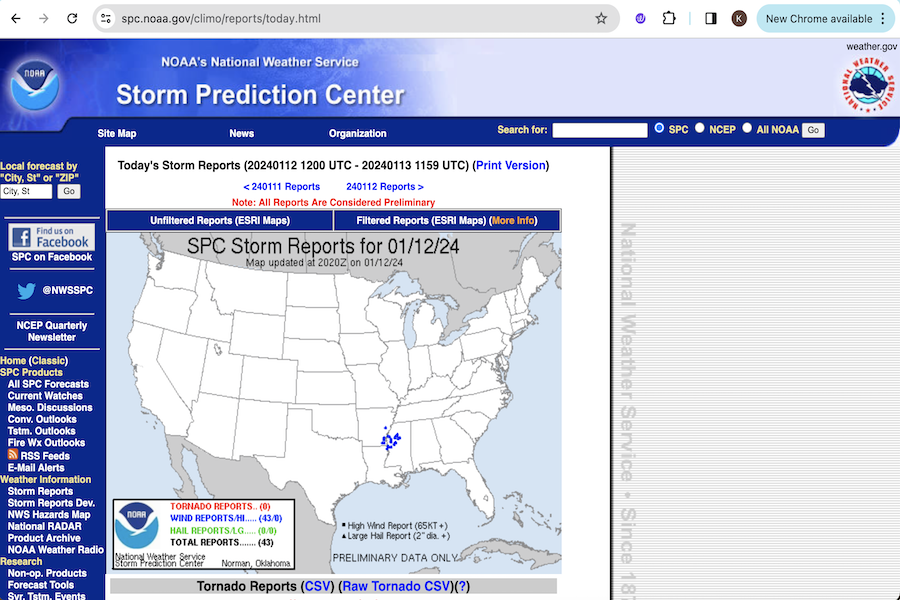 Snapshot of Storm Reports