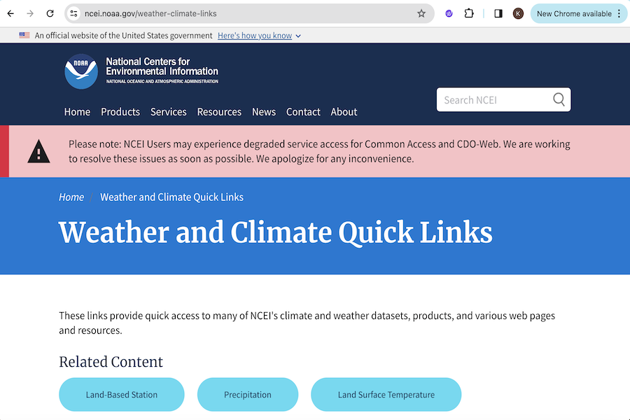 Snapshot of Weather and Climate Quick Links