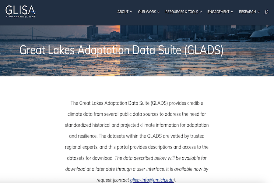 Snapshot of Great Lakes Adaptation Data Suite (GLADS)