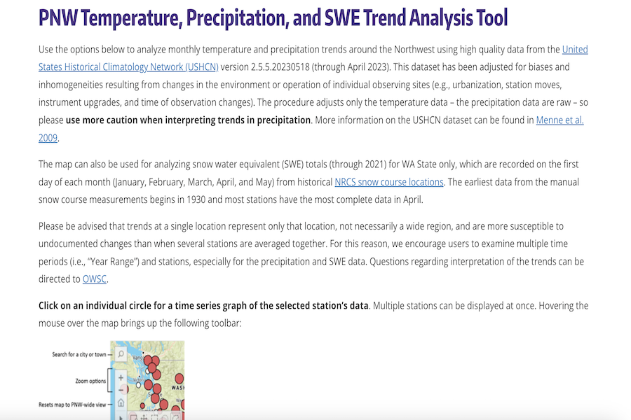 Snapshot of Tableau Northwest Climate Trends Tool