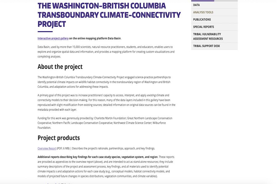 Snapshot of The Washington-British Columbia Transboundary Climate-Connectivity Project