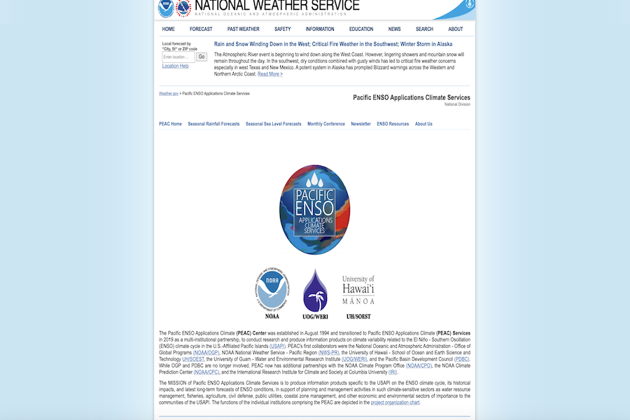 Snapshot of Pacific ENSO Applications Climate Center