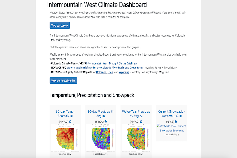 Snapshot of Intermountain West Climate Dashboard