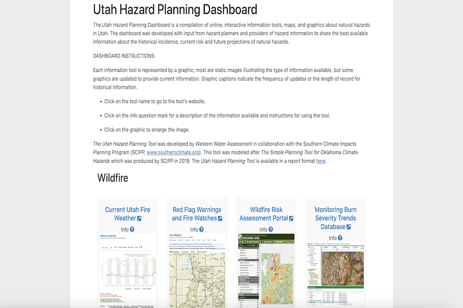 Snapshot of Utah Hazard Planning Dashboard